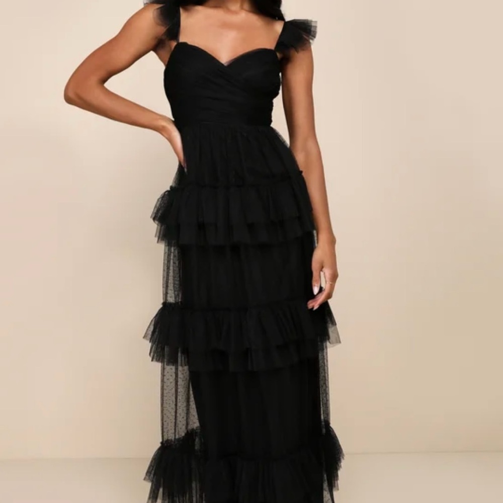 Black Tiered Evening Dress